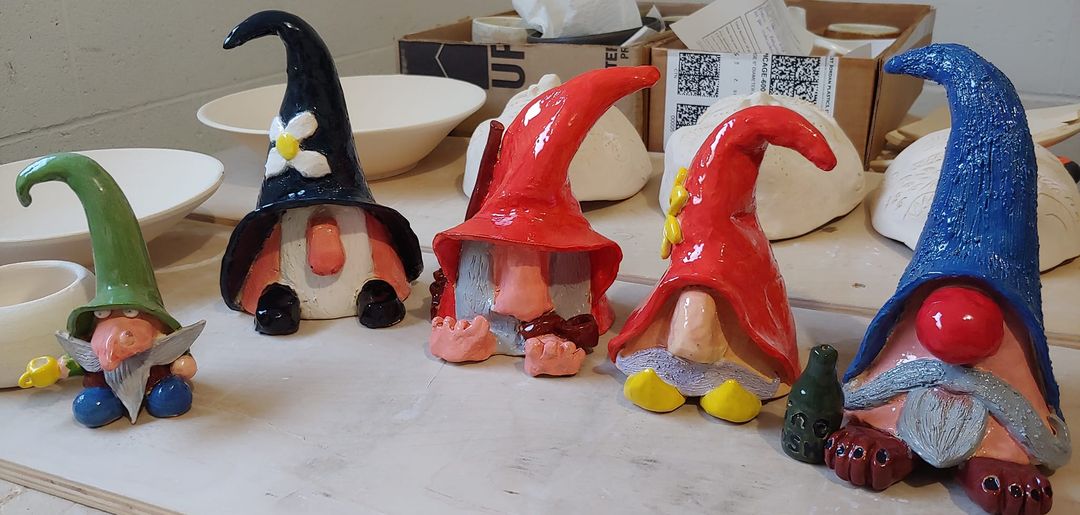 Gnomes made by students at workshop